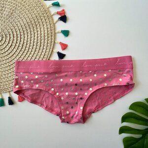 Victoria’s Secret PINK Logo Hipster Panty Pink w Silver Foil Dots Large NEW